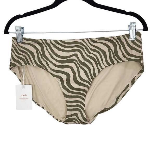 Andie Green and Tan Swim Bottom NWT Medium Green Stripe Andie Swim Bikini Bottom - Picture 1 of 11
